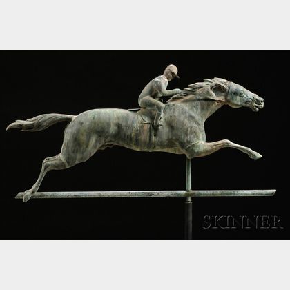 Molded Copper, Cast Bronze, and Zinc Horse and Jockey Weather Vane
