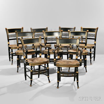 Set of Nine Paint-decorated Fancy Chairs