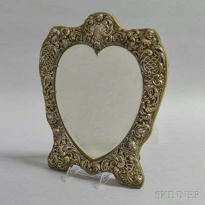 Sterling Silver-mounted Repousse Heart Mirror