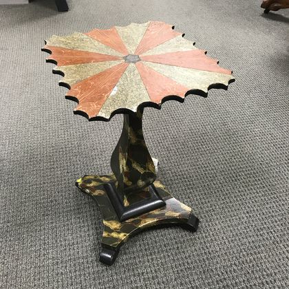 Small Painted Stand with Shaped Top and a Large Stave-constructed Tub. Estimate $300-500