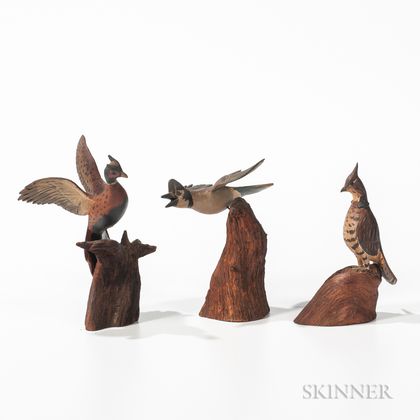 Three Carved and Painted Miniature Bird Figures