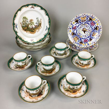 Seventeen-piece Set of Landscape-decorated Porcelain Tableware