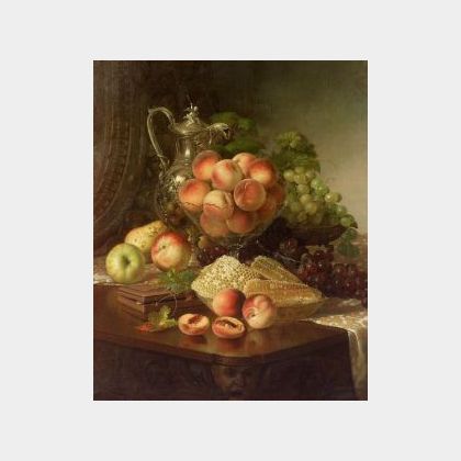 Robert Spear Dunning (American, 1829-1905) Opulent Still Life with Peaches and Honeycomb