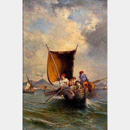 Giuseppe Carelli (Italian, 1858-1921) Fishing, Bay of Naples