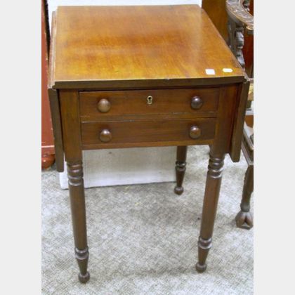 Late Federal Cherry Drop-leaf Two-Drawer Worktable. 