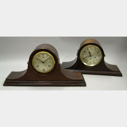 Lot of Two Mahogany Chiming Tambour Clocks