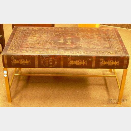 Oversized Decorated Faux Book-top Brass Coffee Table with Binding Drawer