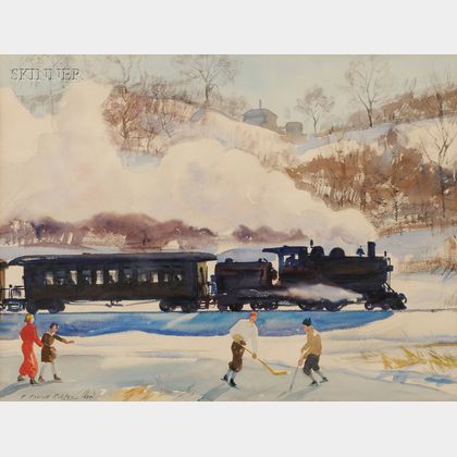 Aiden Lassell Ripley (American, 1896-1969) Ice Hockey by the Train Tracks