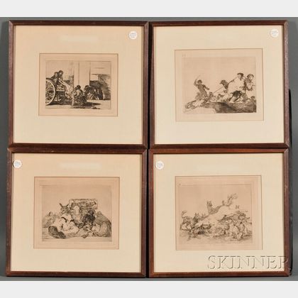 Francisco de Goya (Spanish, 1746-1828) Lot of Four Prints from Los Desastres de la Guerra: Lo merecia. (Plate 29),Carretadas al cem...