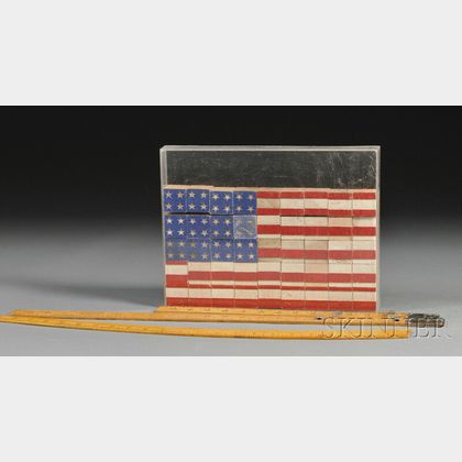 Wooden Block Flag Puzzle and Two Wooden Tailoring Implements