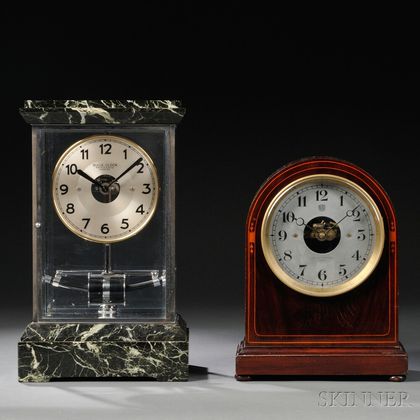 Wood Round-top and Chrome Glass and Marble Bulle Clocks