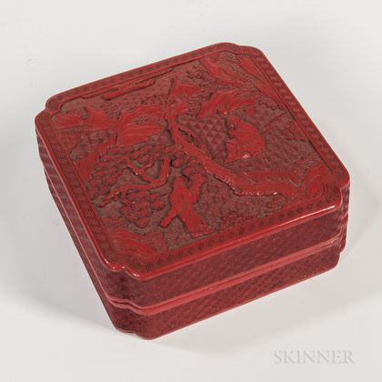 Carved Cinnabar Lacquered Covered Box