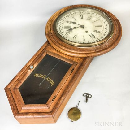 Waterbury Clock Co. "Admiral" Pine and Oak Calendar Clock