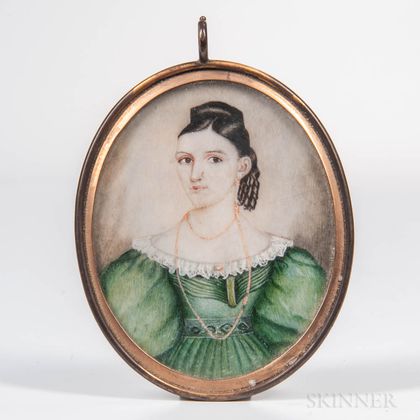 American School, Mid-19th Century Miniature Portrait of Margaretta McEwen Gillespie