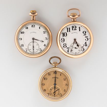 Three Illinois Watch Co. Open-face Watches