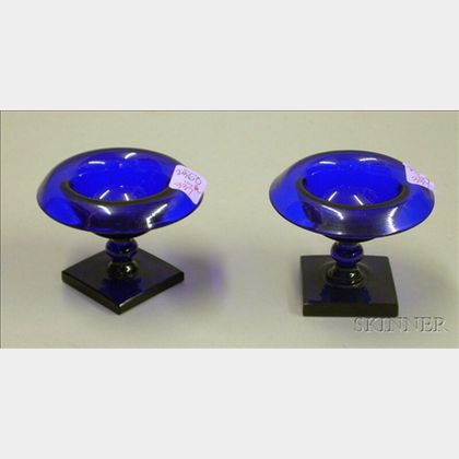 Pair of Cobalt Glass Footed Salts. 