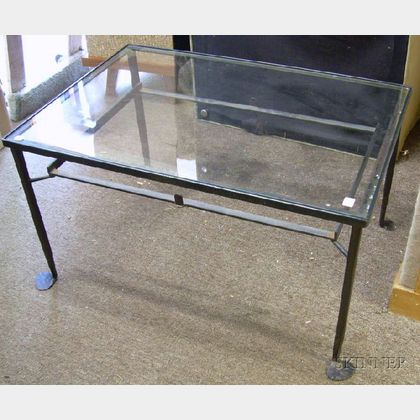 Glass-top Wrought Iron Garden Low Table. 