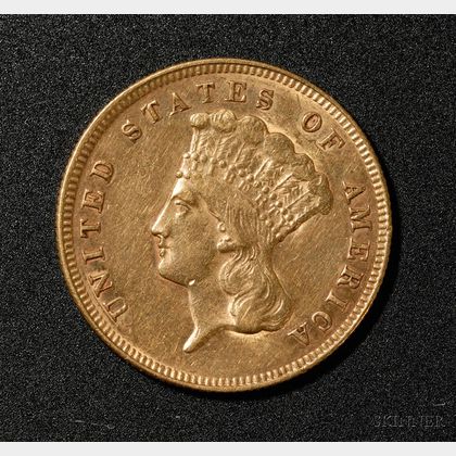 1874 United States Indian Princess Head Three Dollar Gold Coin