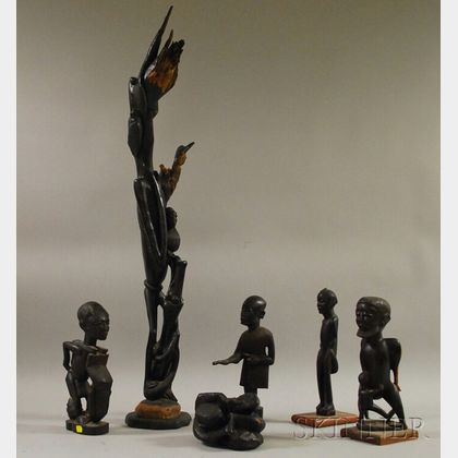 Six Contemporary Carved Wooden African Sculptures