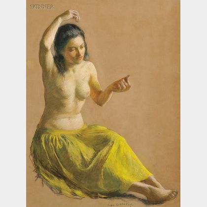 Ivan Gregorewitch Olinsky (American, 1878-1962) Seated Female Nude in a Chartreuse Skirt