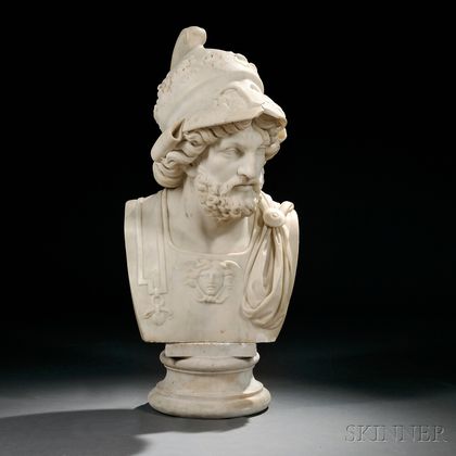 Italian School, 19th Century Carrara Marble Bust of a Classical Warrior
