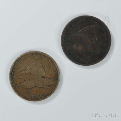 1858 Small Letter Flying Eagle Cent and an 1858 Large Letter Flying Eagle Cent