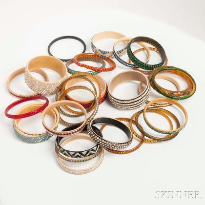 Approximately Thirty Celluloid and Rhinestone Bangles
