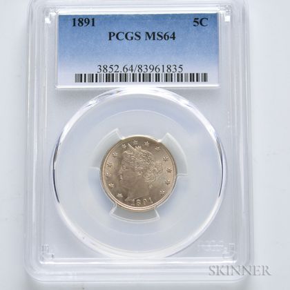 1891 Liberty Head Nickel, PCGS MS64. Estimate $300-500