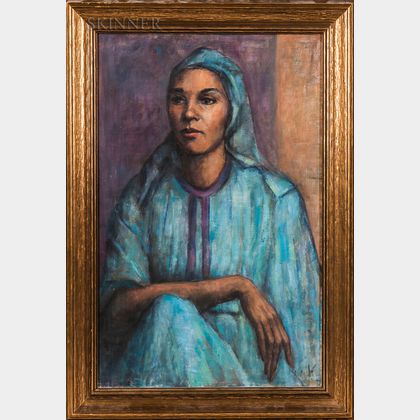 Georges Andre Klein (French, 1901-1992) Woman in Blue Costume and Headscarf
