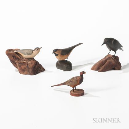 Four Small Carved and Polychrome Painted Birds. Estimate $200-300