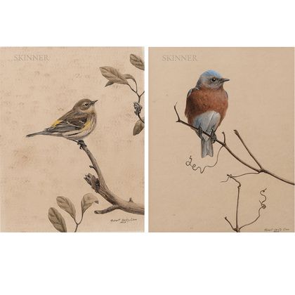 Robert Verity Clem (American, 1933-2010) Two Depictions of Songbirds: Eastern Bluebird