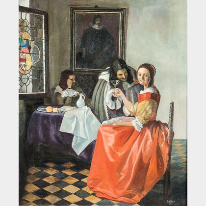 Gertrude DiIorio Glick (American, 20th Century) Copy after The Girl with the Wine Glass by Johannes Vermeer