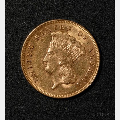1874 United States Indian Princess Head Three Dollar Gold Coin