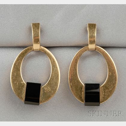 18kt Gold and Onyx Earpendants, Tiffany & Co.