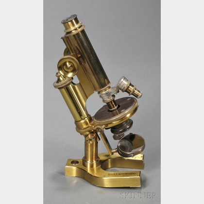 Lacquered Brass Monocular Compound Microscope