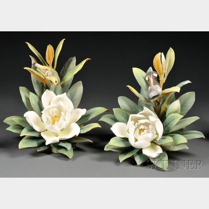 Pair of Dorothy Doughty for Royal Worcester Bone China Magnolia Warblers