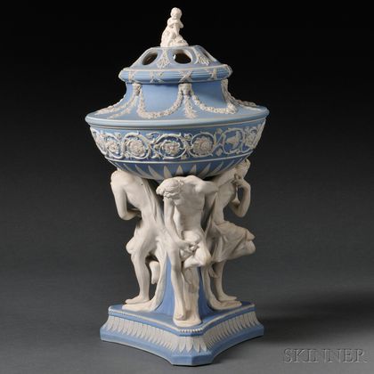 Wedgwood Light Blue Jasper Dip Michelangelo Potpourri Vase and Cover
