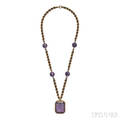 14kt Gold and Amethyst Cameo Cuvette Pendant Necklace