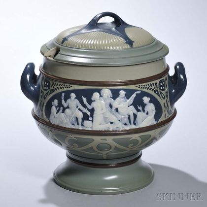 Mettlach Cameo Punch Bowl and Cover