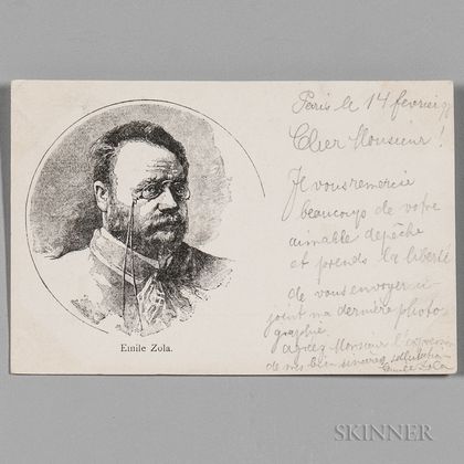 Zola, Emile (1840-1902) Autograph Postcard Signed 14 February 1898.