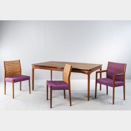 Jens Risom Floating Dining Table and Six Chairs 