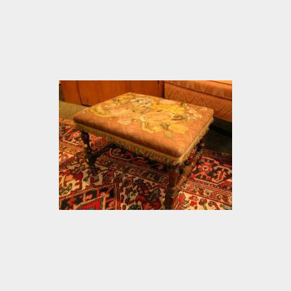 Irving & Casson/A. H. Davenport William and Mary Style Silk Floral Embroidery Upholstered Walnut Stool. 