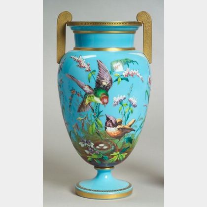 French Opaline and Enamel Decorated Glass Vase