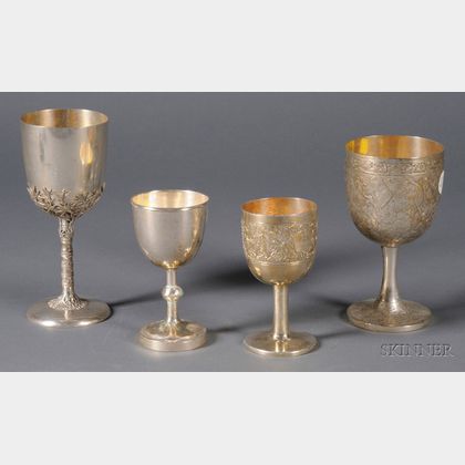 Four Chinese Export Silver Goblets