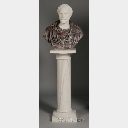 Roman Style Carved Marble Bust on Associated Pedestal