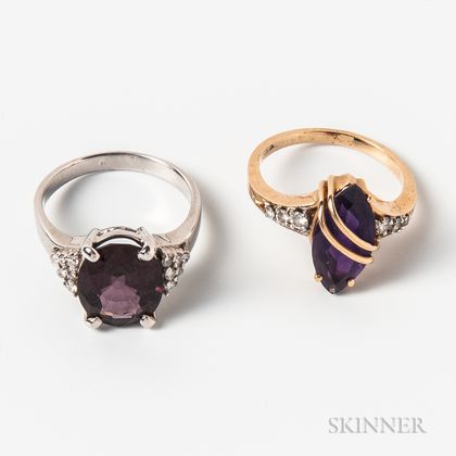 Two Gold and Amethyst Rings