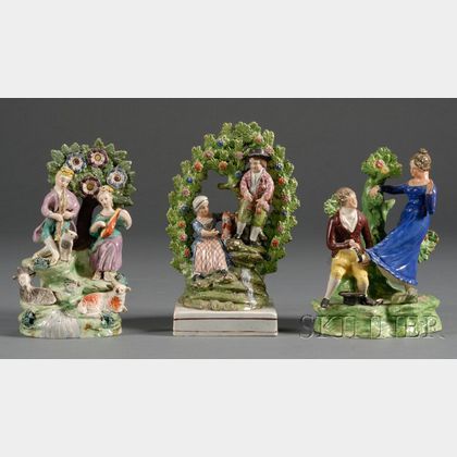 Three Pottery Bocage Figural Groups