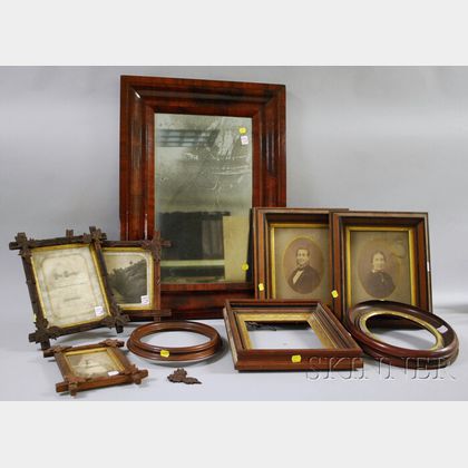 Eight Assorted Victorian Walnut Frames and a Mahogany Veneer Ogee Mirror