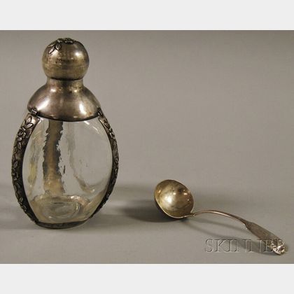 Victorian Silver Sauce Ladle and a Mexican Sterling Silver-mounted Decanter