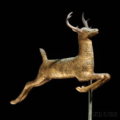 Small Molded Gilt Copper Leaping Stag Weathervane
